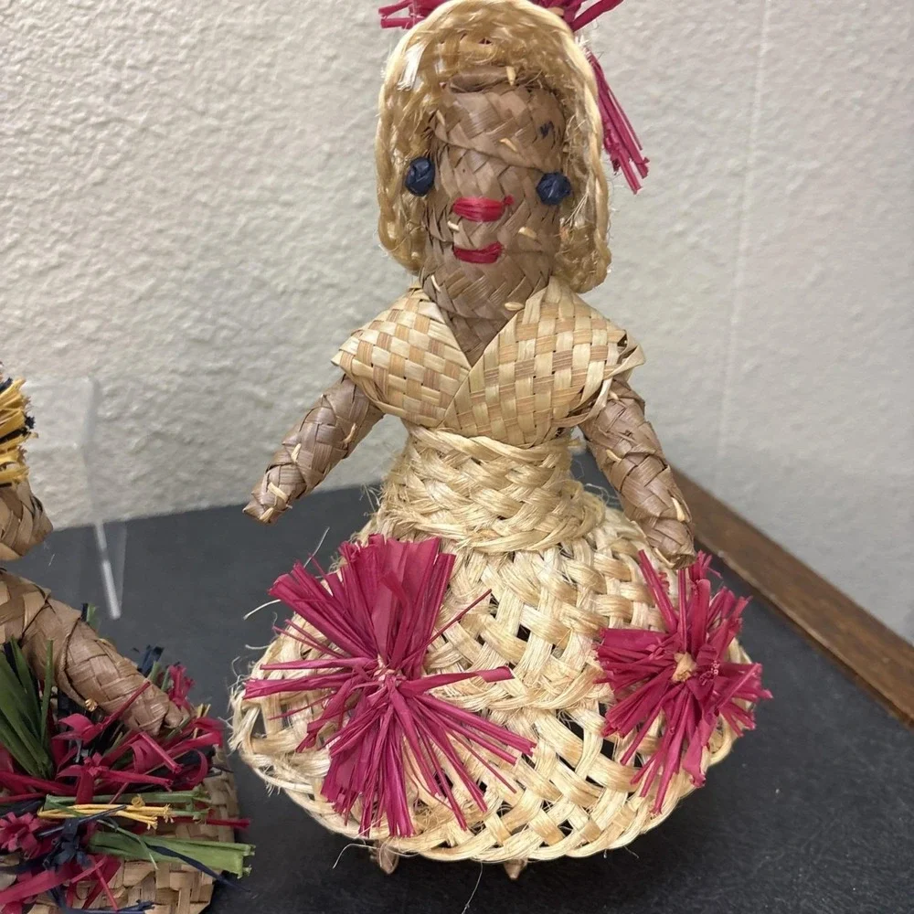 3~Vtg~Woven Straw Dolls~Souvenir from Bahamas